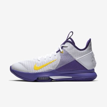 Nike LeBron Witness 4 - Férfi Kosárlabda Cipő - Fehér/Lila/Platina/Metal Arany